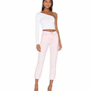7 For All Mankind Women's Jeans Pink Size 29 HIGH WAIST CROPPED STRAIGHT RAW HEM